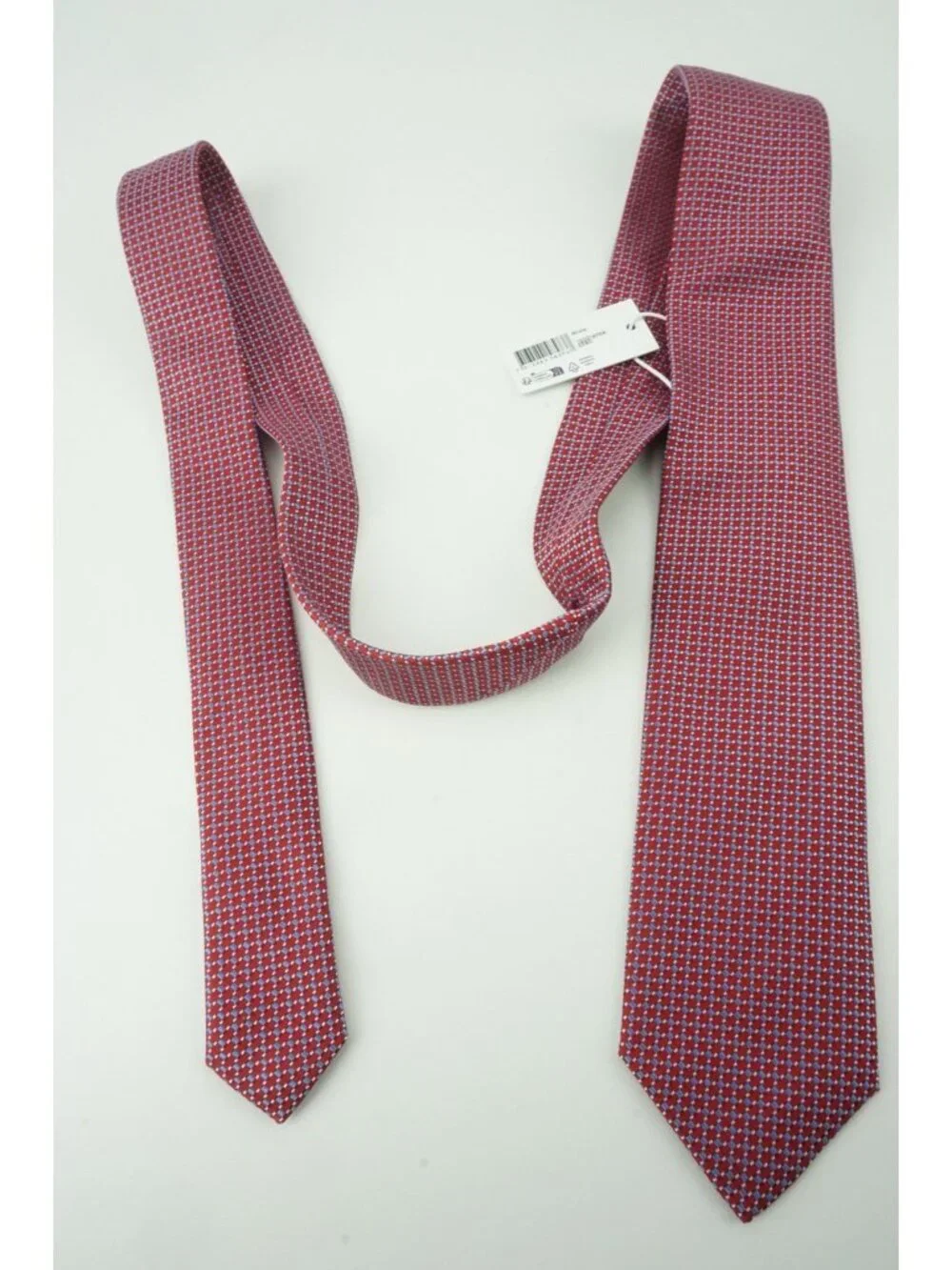 Eton Cherry Red Sapphire Blue Micro Geometric 100% Silk Tie Brand New With Tags